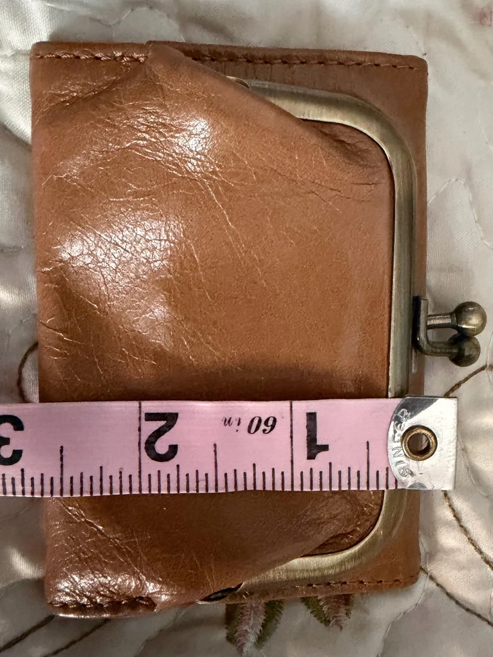 HOBO Tan Leather Kiss-Lock Coin Pouch with Patterned Lining